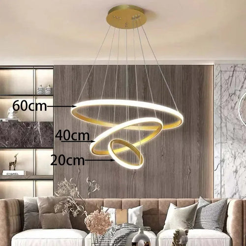 lustre moderne rond à trois cercles design élégant - vue 11 sur 13