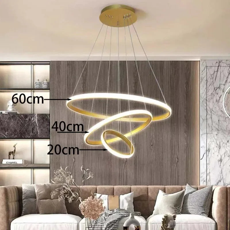 lustre moderne rond à trois cercles design élégant - vue 10 sur 13