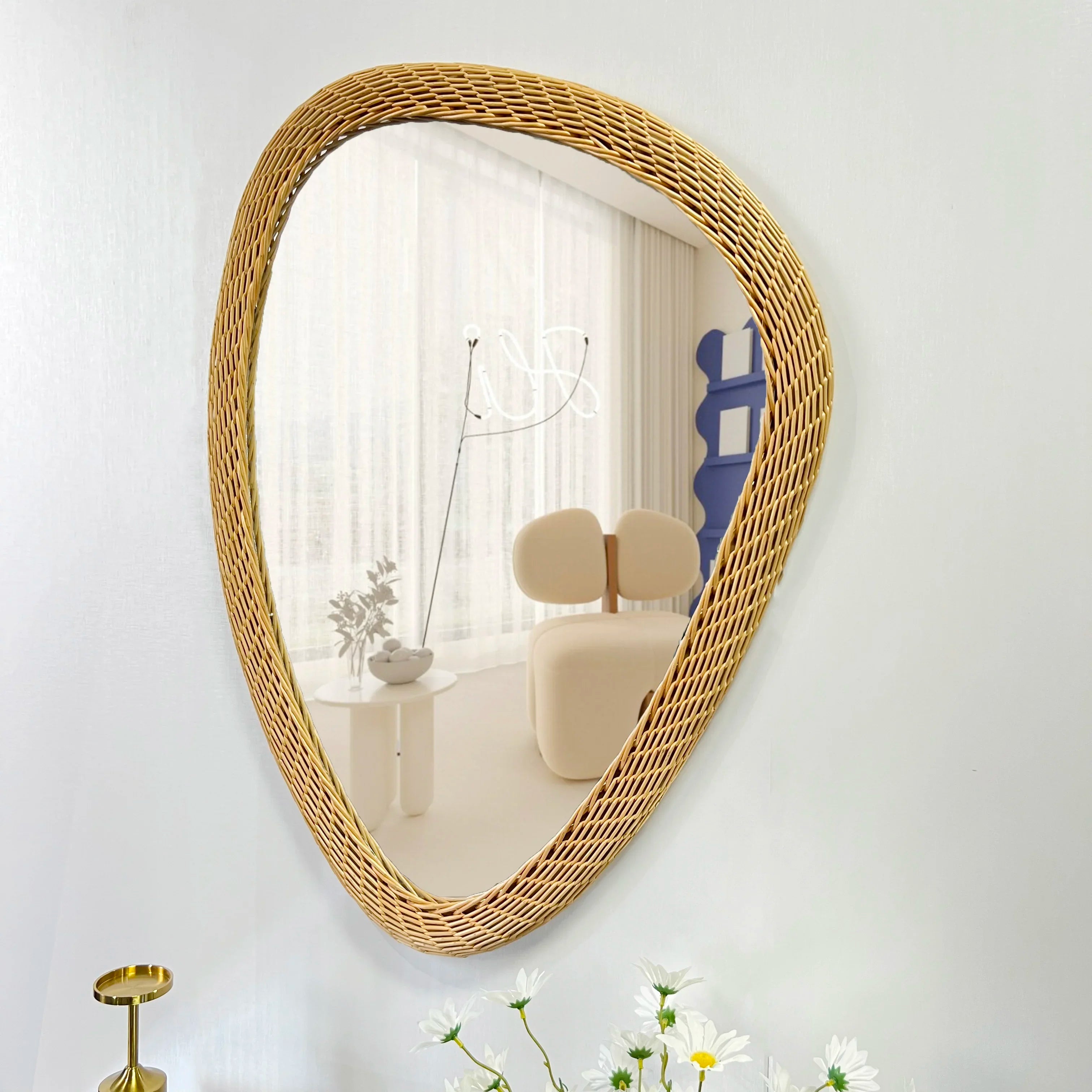 miroir bohème tissé en rotin fait main décoration artisanale - vue 5 sur 6