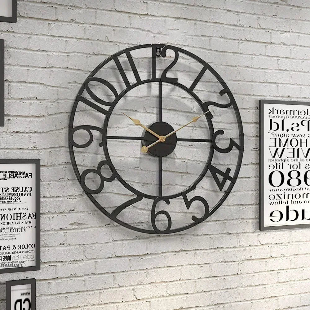 horloge murale silencieuse en fer forgé design nordique créatif décoratif - vue 9 sur 9