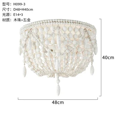 French Style Retro Pendant Lights For Living Room  Bedroom Children'S Room Princess White Wood Bead Decorative Indoor Lighting - vue 8 sur 9