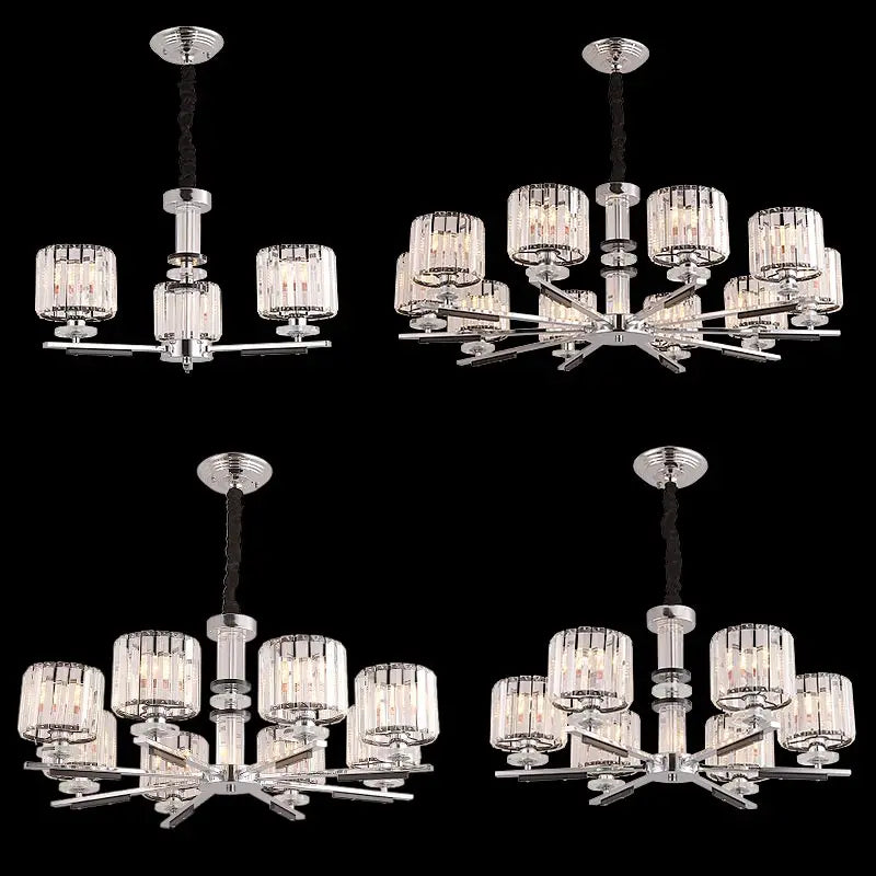 lustre en cristal luxe nordique éclairage métal chromé verre transparent - vue 5 sur 18