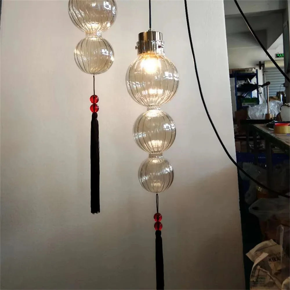 suspension en verre teinté style chinois pour décoration intérieure - vue 10 sur 15