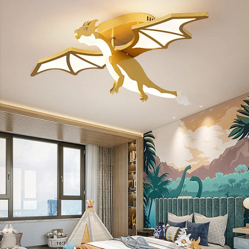 plafonnier led design dessin animé dinosaure doré décoratif - vue 6 sur 7