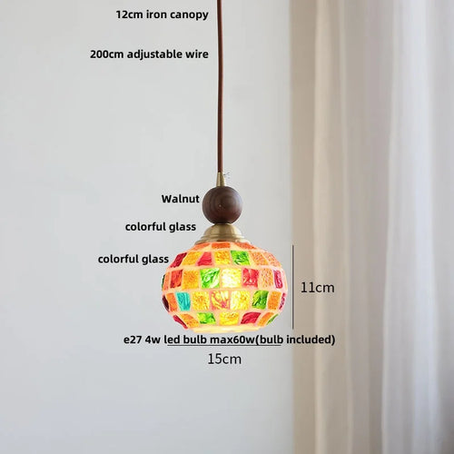 suspension en verre coloré avec fil de bois réglable moderne - vue 26 sur 25