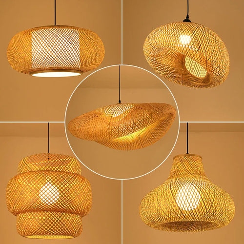 lustre style chinois fait main en bambou tissage pastoral vintage - vue 5 sur 30