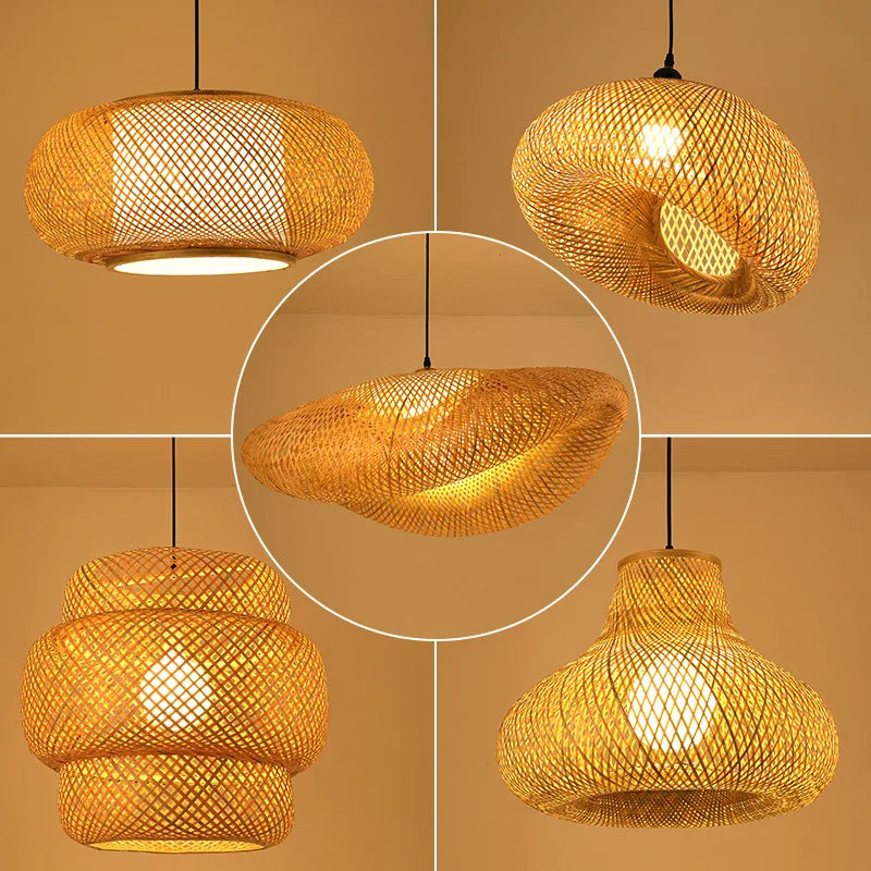 lustre style chinois fait main en bambou tissage pastoral vintage - vue 4 sur 30