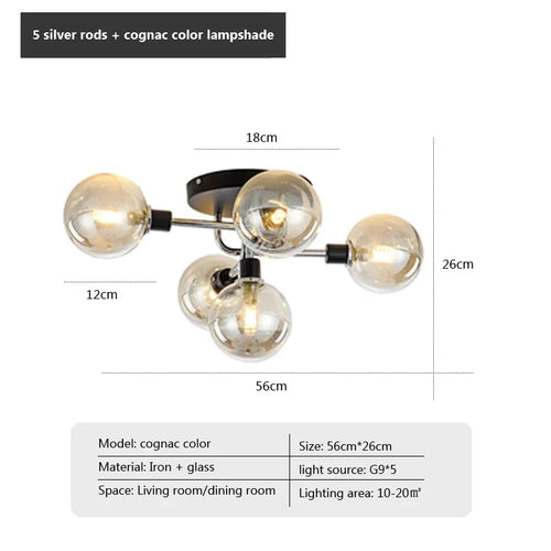 plafonnier nordique led en verre et métal pour intérieur loft - vue 17 sur 18