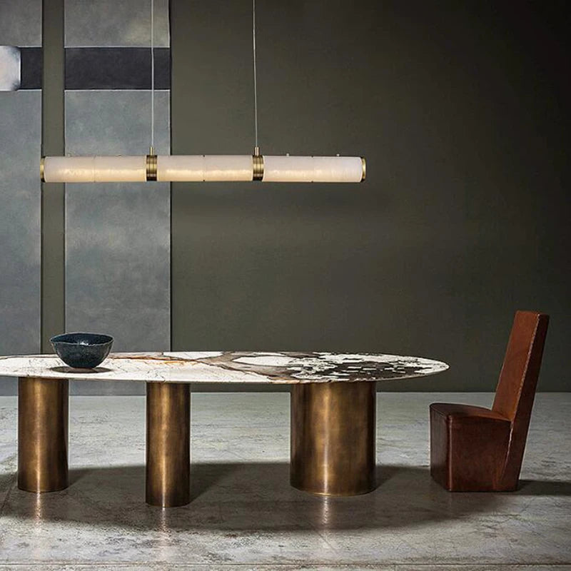 Lumière moderne luxe plein cuivre marbre LED lustre intérieur salon salle à manger bar étude un éclairage en zigzag - vue 3 sur 7