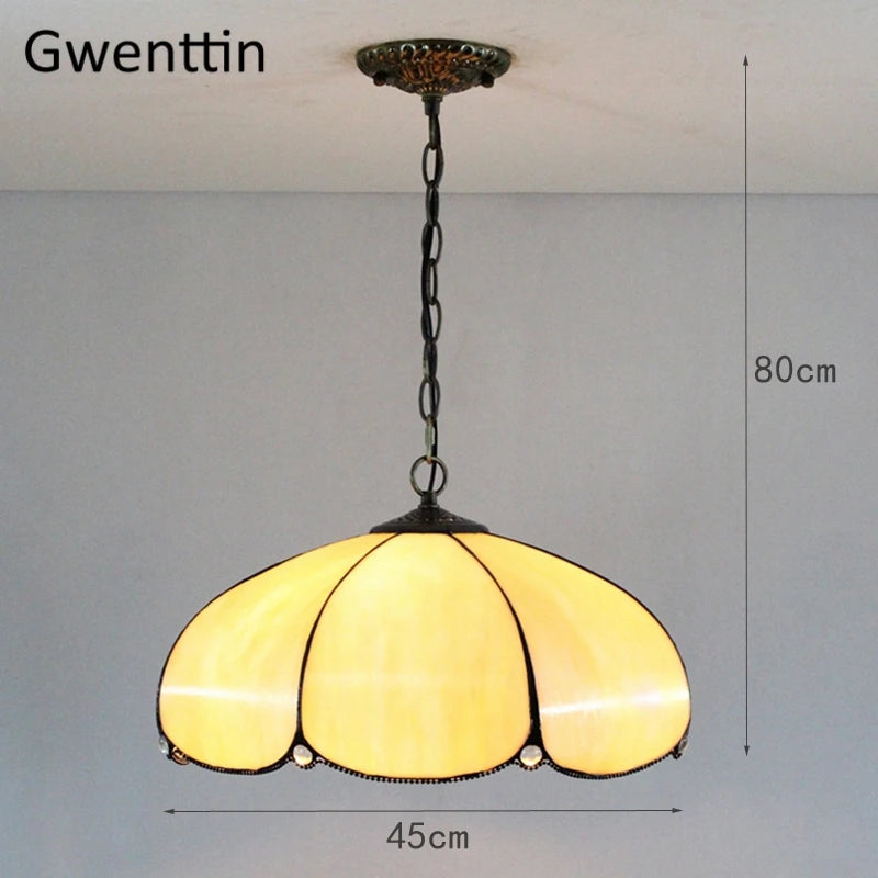 lustre tiffany en verre teinté pour décoration intérieure - vue 8 sur 10