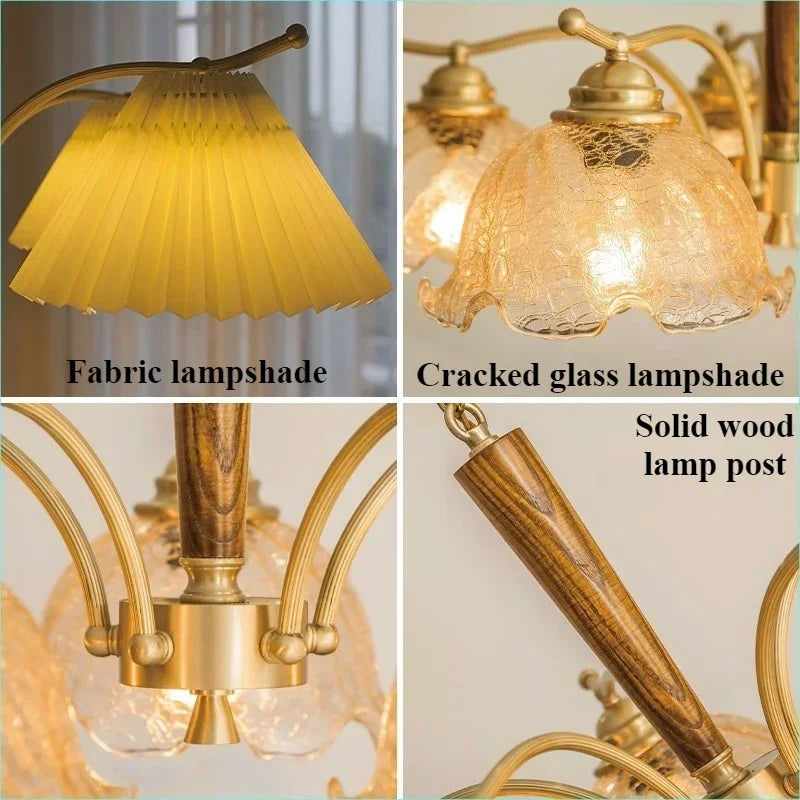 lustre suspendu nordique rétro abat-jour en tissu plissé lampe décorative - vue 5 sur 11