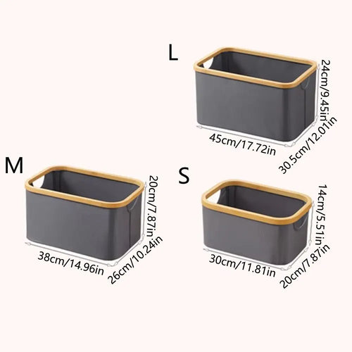 panier de rangement pliable avec poignées en bambou et tissu épais - vue 11 sur 12