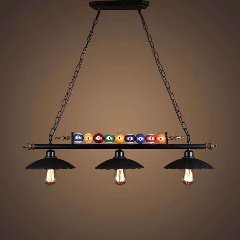 lustre vintage industriel en forme de boule de billard avec abat-jour en verre - vue 4 sur 9