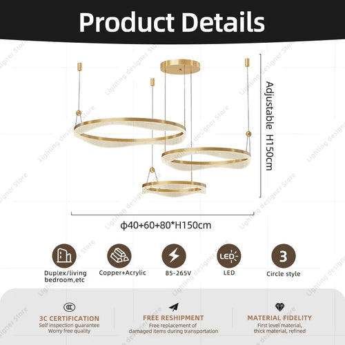lustre moderne à led pour décoration intérieure élégante et contemporaine - vue 7 sur 16
