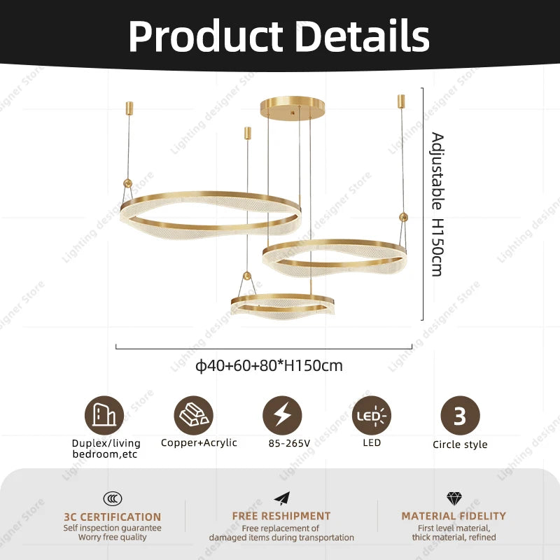 lustre moderne à led pour décoration intérieure élégante et contemporaine - vue 6 sur 16