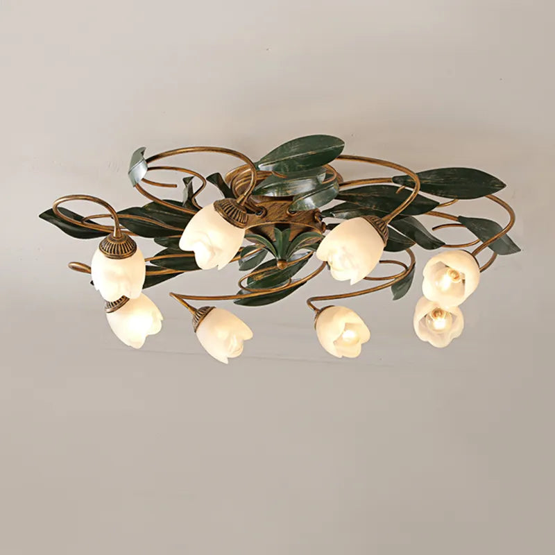 lanterne fleurs française ancienne retro européen cuivre plafonnier chambre salon - vue 1 sur 6