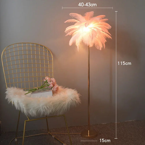 lampadaire décoratif en plumes d'autruche avec luminaire led - vue 12 sur 18