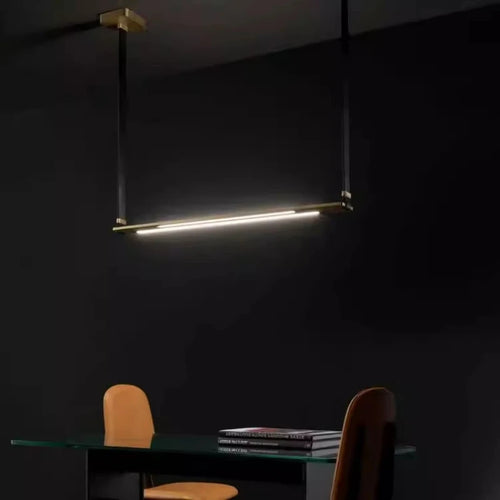 lustre led en métal et cuir pour bar et bureau - vue 3 sur 9
