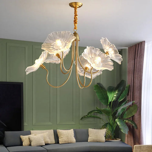 lustre moderne en verre en forme de fleur de lotus avec led - vue 6 sur 14