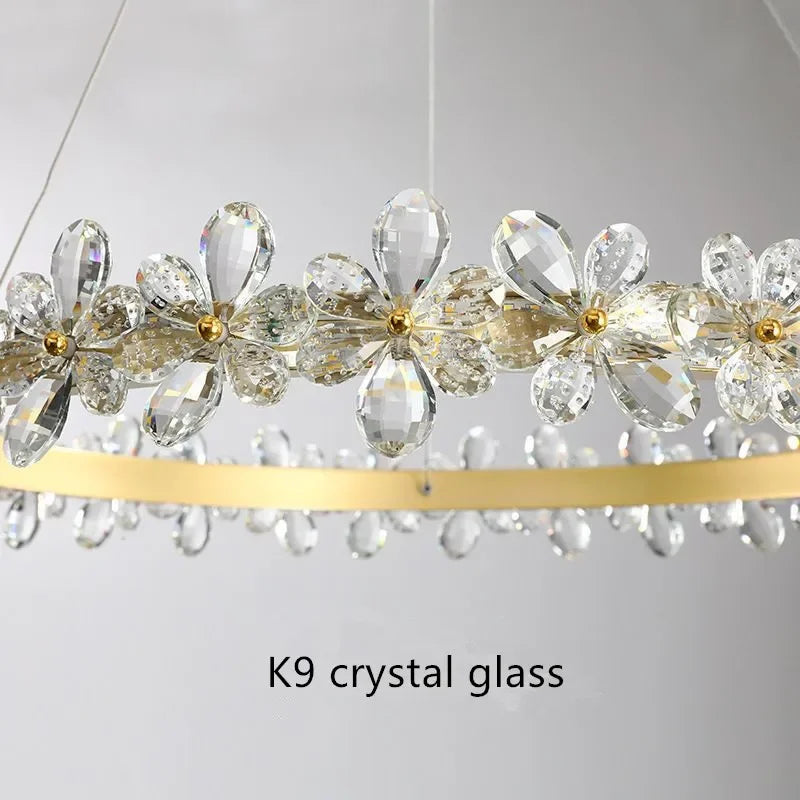 lustre en cristal k9 style nordique avec anneau en pétales et led - vue 6 sur 17