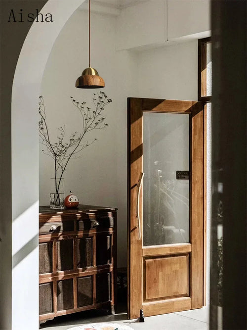 suspension en bois de noyer style wabi-sabi vintage en laiton japonais - vue 3 sur 7