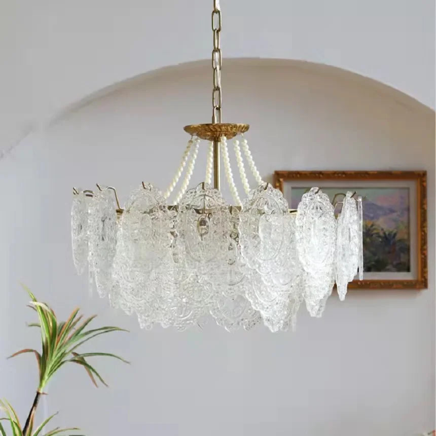 suspension moderne en verre clair style français luxe - vue 6 sur 18