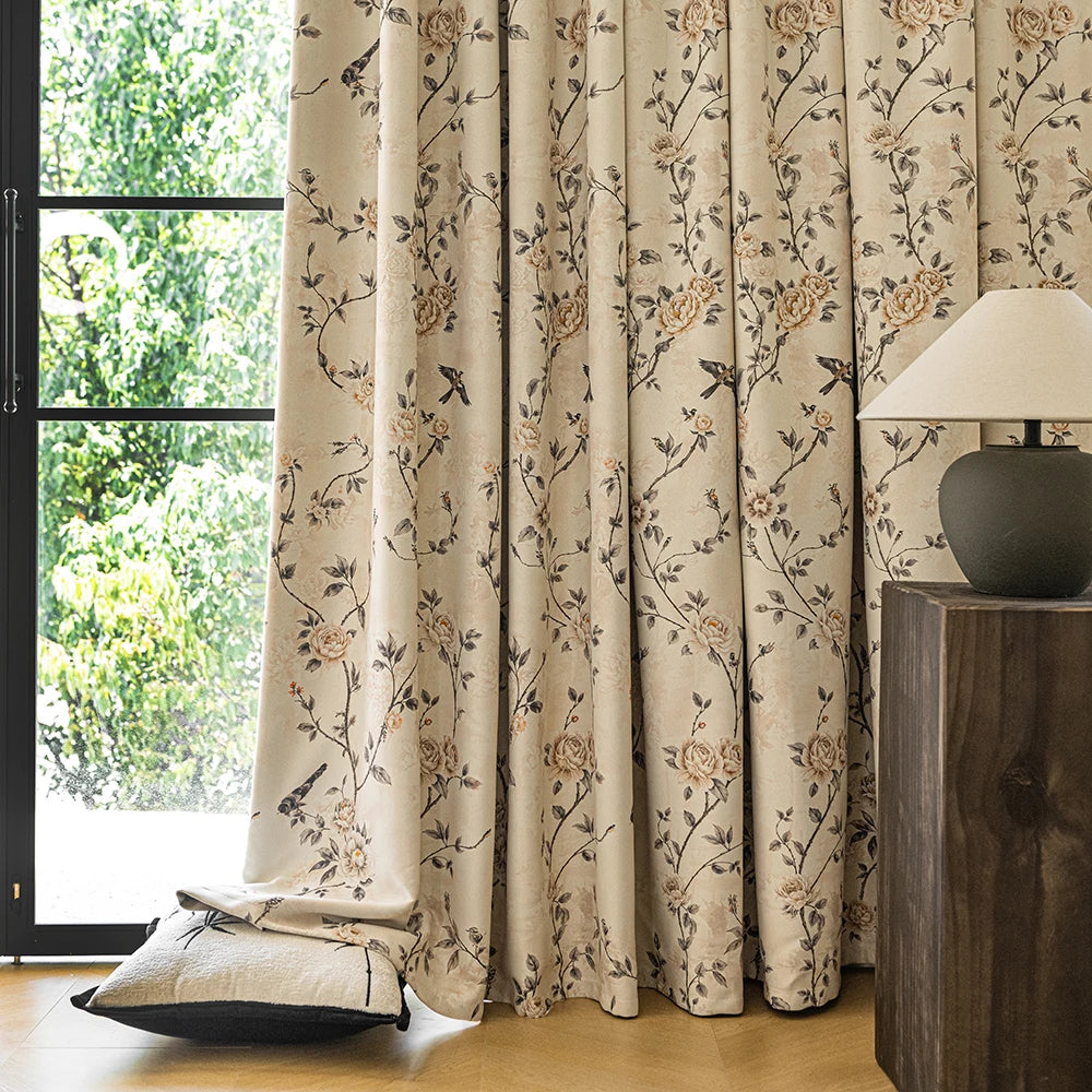 Rideau occultant floral style chinois pour salon chambre - vue 4 sur 7