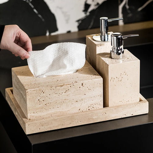 ensemble d'accessoires en marbre naturel pour salle de bain - vue 3 sur 30