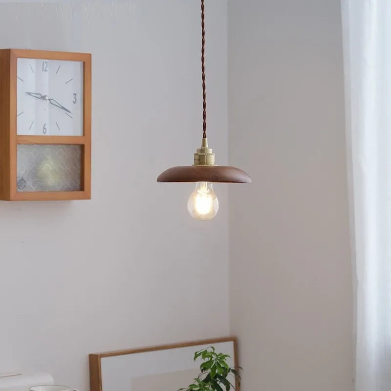 suspension led en bois et laiton style nordique moderne - vue 5 sur 10