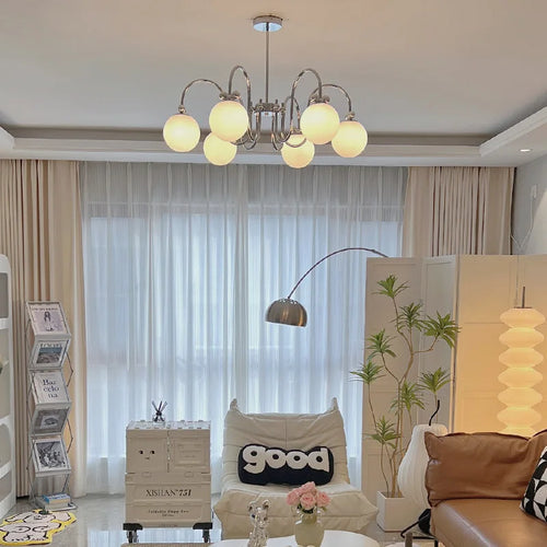 lustre moderne en chrome avec suspension en verre - vue 4 sur 12