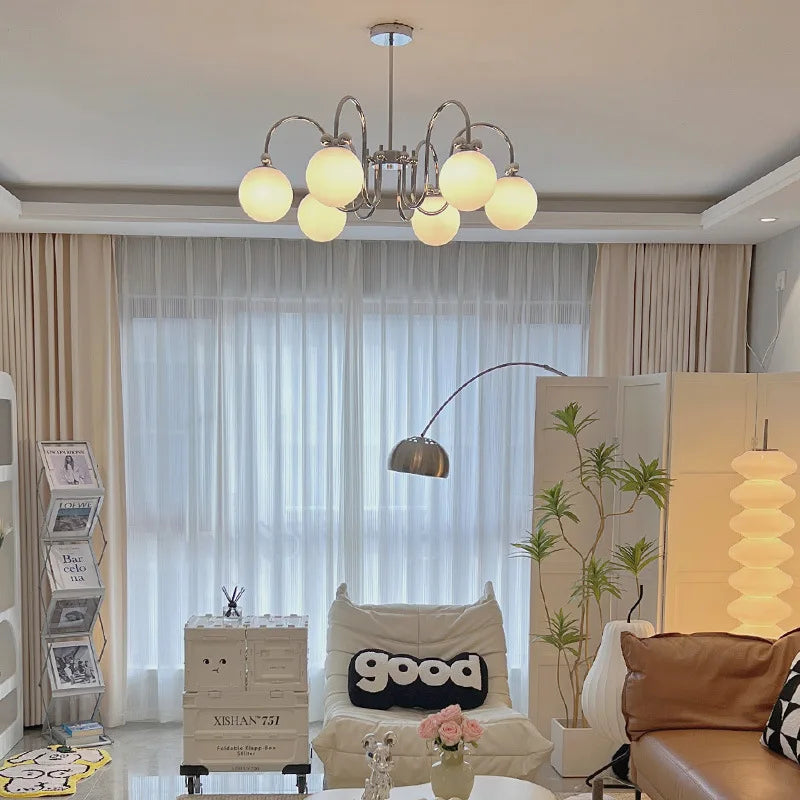 lustre moderne en chrome avec suspension en verre - vue 3 sur 12