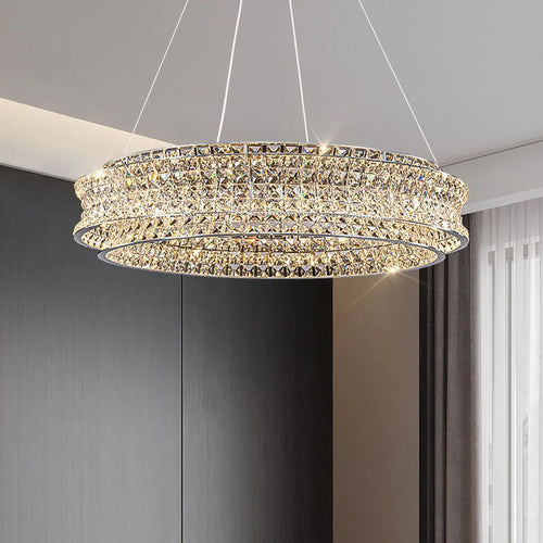 lustre moderne en cristal clair acier inoxydable intensité variable cordon réglable - vue 2 sur 9