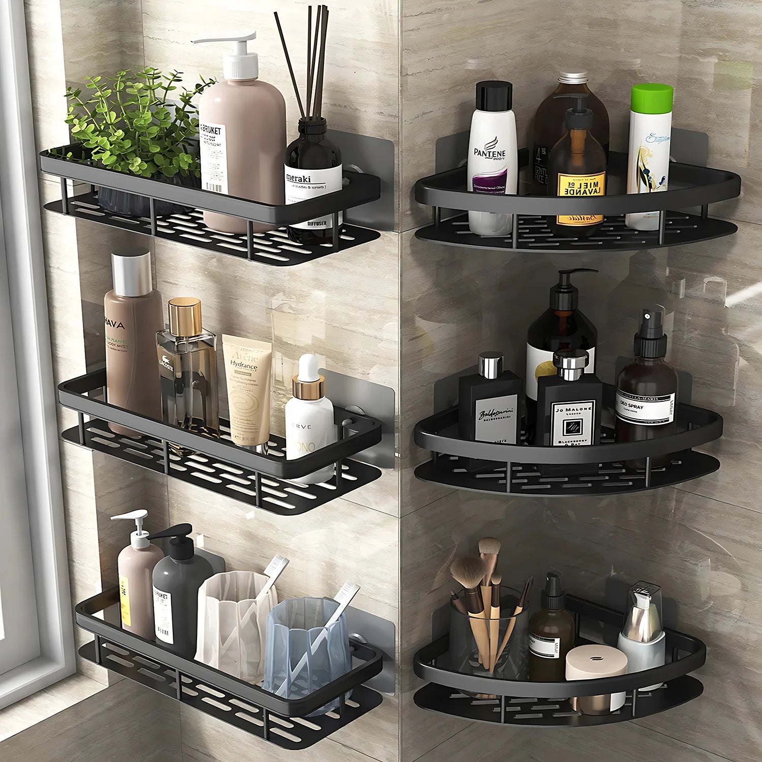 étagère d'angle murale sans perçage pour douche et serviettes - vue 3 sur 18