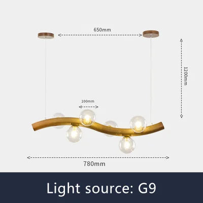 suspension luminaire en bois massif et verre simple - vue 8 sur 11