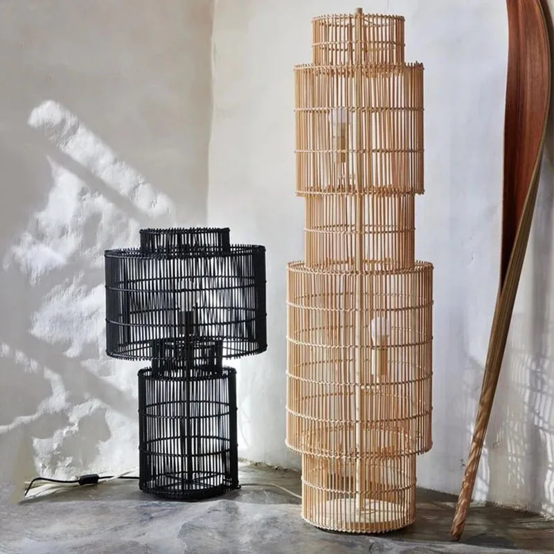 Lampadaire nordique en rotin Art déco - vue 3 sur 7