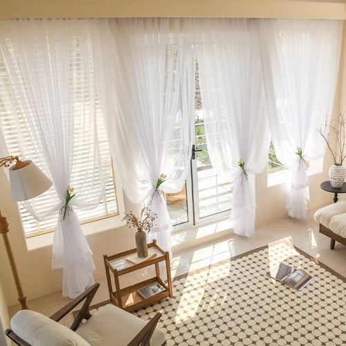 Voilage tulle moderne transparent pour fenêtre salon décoration - vue 3 sur 7