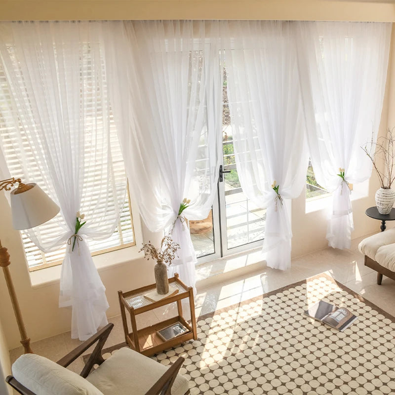 Voilage tulle moderne transparent pour fenêtre salon décoration