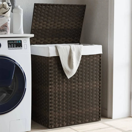 panier à linge avec housse en rotin foncé élégant et pratique - vue 2 sur 7