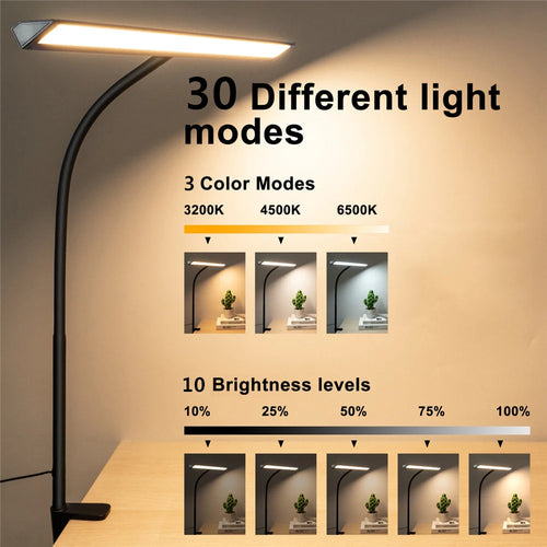 lampe de bureau led pliable à clip protection des yeux 3 modes 10 intensités - vue 2 sur 10