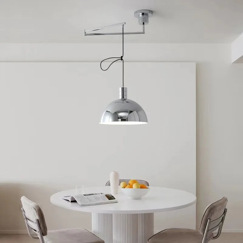 Suspension extensibles nordiques LED blanc noir Chrome abat-jour bras oscillant suspension pour salon Table à manger décor - vue 5 sur 9