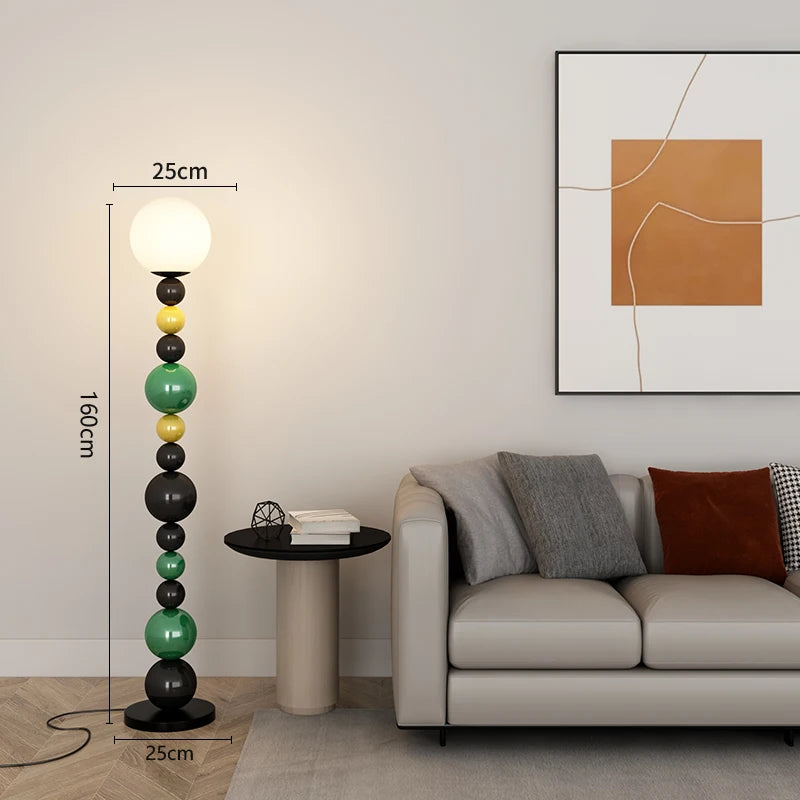 lampadaire moderne à perles colorées et abat-jour en verre - vue 9 sur 9