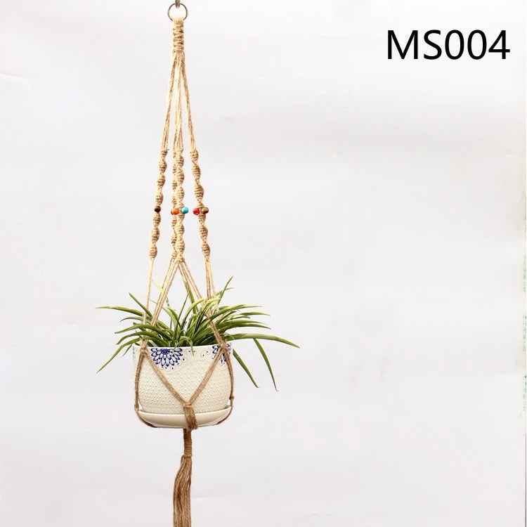 panier suspendu en corde de chanvre pour plantes décoratives - vue 10 sur 16