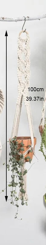 support de plante en macramé suspendu fait main en coton naturel - vue 16 sur 23