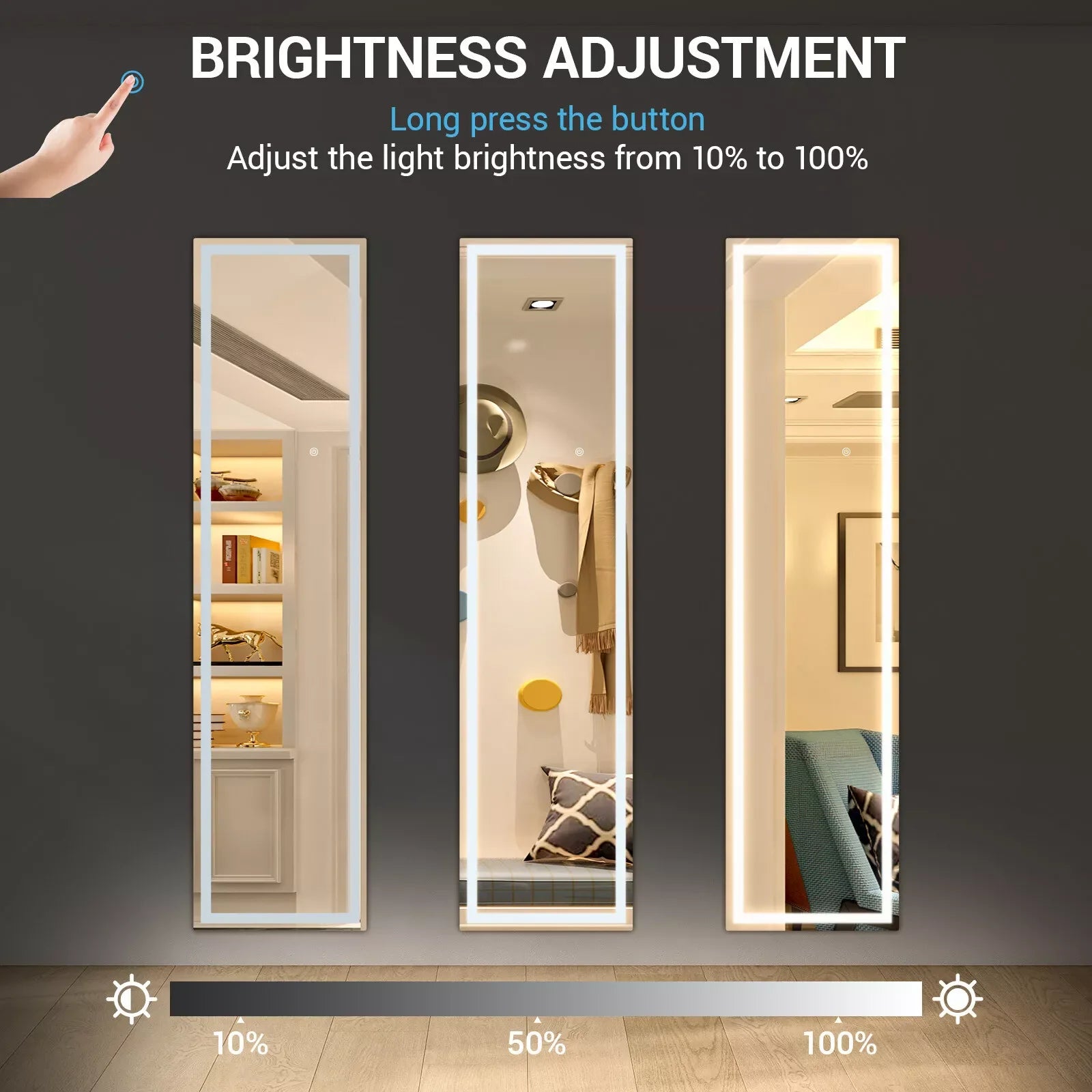 miroir led pleine longueur inclinable avec support et lumière réglable - vue 3 sur 7
