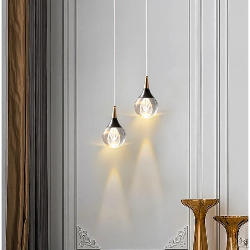 Lamp Globe Crystal Pendant Light 1-Light Mini Pendant Lighting For Kitchen,Teardrop Crystal Pendant Lamp For Bedroom Dining Roo - vue 3 sur 12