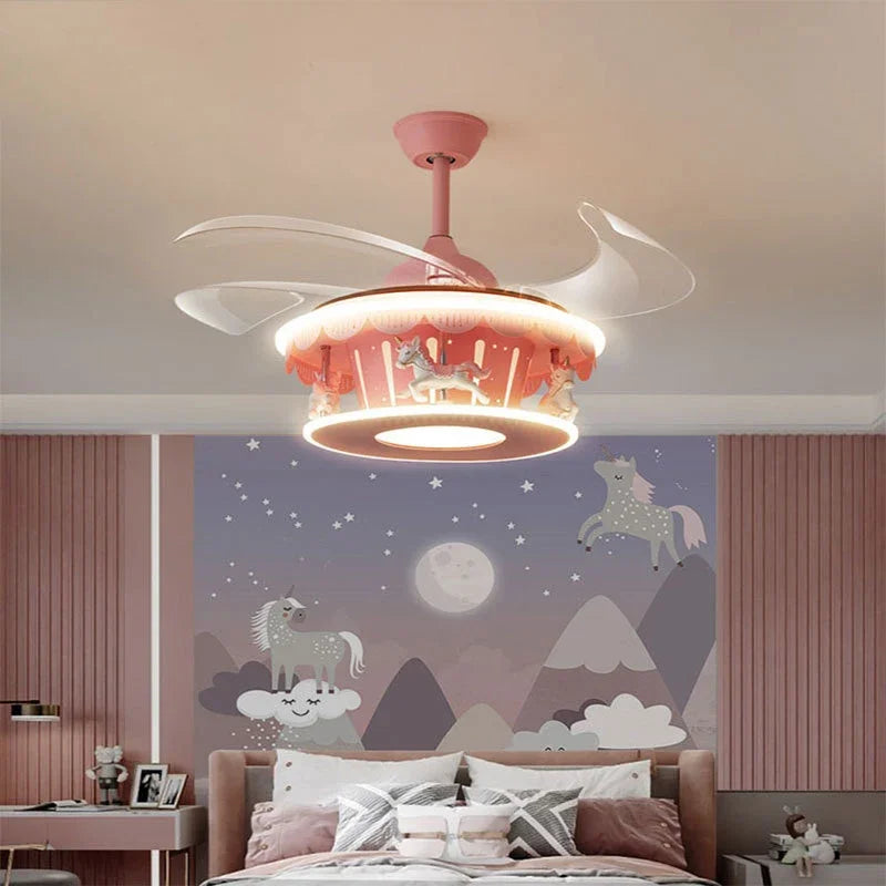 plafonnier led carrousel créative dessin animé luminaire pour filles - vue 3 sur 8