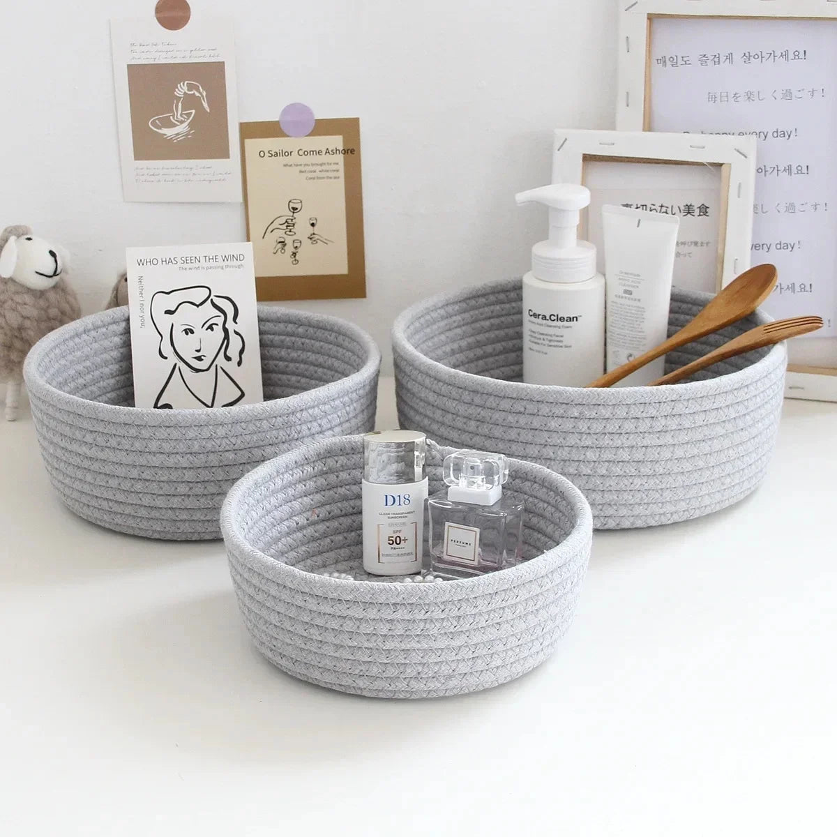 paniers en corde de coton pour rangement et organisation des objets - vue 12 sur 13