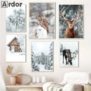 décoration murale forêt hivernale avec renard hibou et cerf