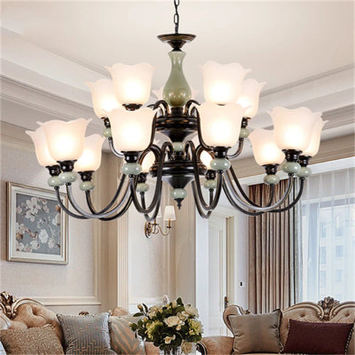 lustre en céramique vintage style américain éclairage intérieur classique - vue 10 sur 12