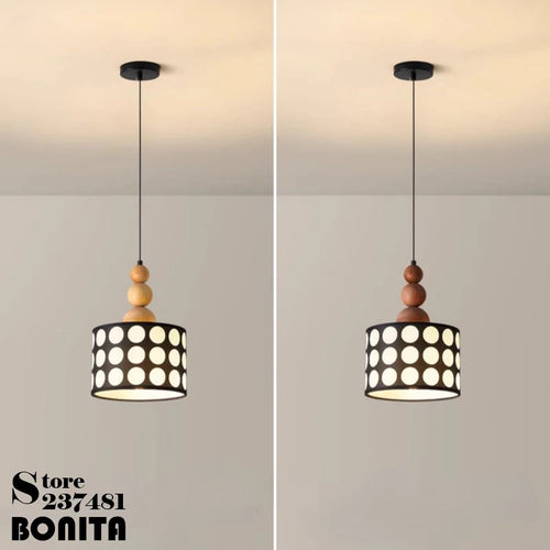 lustre rétro à pois en noyer pour décoration intérieure - vue 5 sur 8